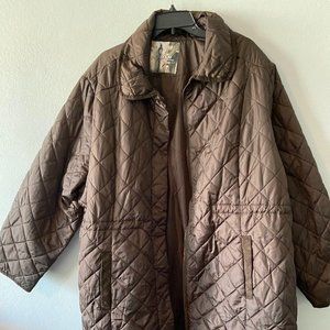 Avenue - Brown quilted longline coat - Plus Size (30-32)